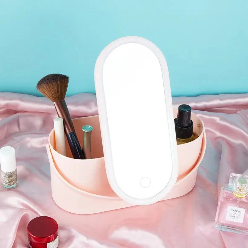 Portable LED Lighted Mirror Makeup Organizer Box!