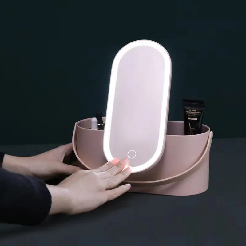 Portable LED Lighted Mirror Makeup Organizer Box!